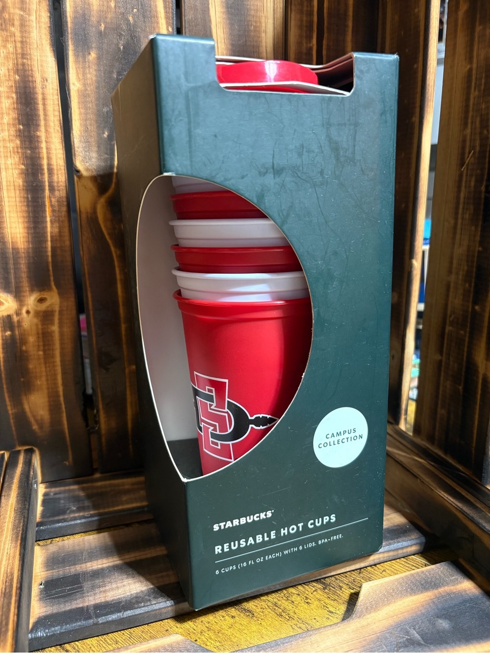 NIB Starbucks SDSU Aztecs Campus Collection Reusable Hot Cups - Set of 6